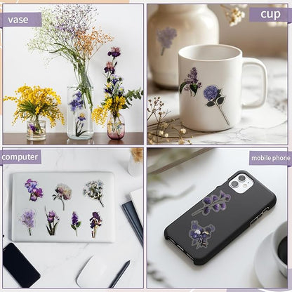 Natural Flower Sticker for Scrapbooking,PET Nature Plant Stickers Floral Stickers Vintage Craft Sticker,for Journaling Scrapbooking Clear Flower Decal (Style H)