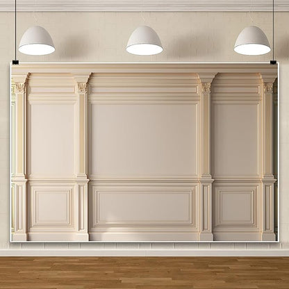 AOFOTO Vintage Room Inside Backdrop Classic French Frame Beige Walls Photo Background for Wedding Bridal Shower Party Banner Home Headboard Decor Wall Photo Studio Booth Props 10x8ft