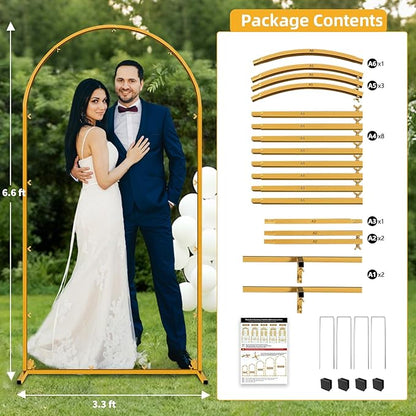 6.6 FT Wedding Arch Backdrop Stand for Party, Balloon Arch Stand, Wedding Arches for Ceremony, Metal Gold Arch Frame Backdrop Stand for Bridal Baby Showers Birthday Decoration Photo