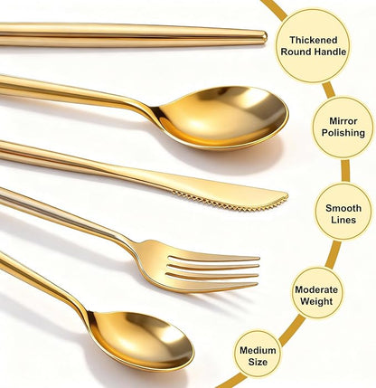 Rubtlamp 90Pcs Christmas Gold Plastic Silverware, Gold Disposable Christmas Utensils, Plastic Cutlery Include 30 Plastic Knives, 60 Forks and Spoons, Fancy Plastic Silverware Heavy Duty for Party