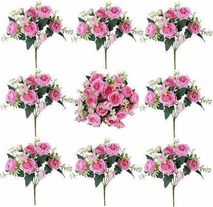 8 Bundles Peonies Artificial Flowers Silk Peonies Faux Flowers Fake Peonies Artificial Flowers Peonies Bouquet for Table Centerpieces Decoration Wedding Decor Home Party Decor (Dark Pink)