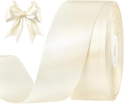 1-1/2 Inches 50 Yards Ivory Satin Ribbon, Solid Fabric Ribbon Roll for Flower Bouquets, Gift Wrapping, Wedding, Handmade Crafts