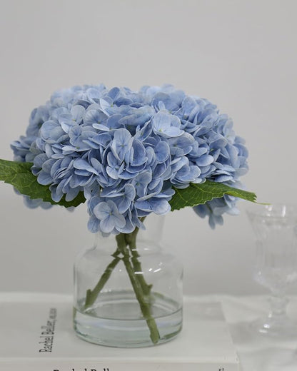 Lifelike Artificial Hydrangea Arrangement in Decorative Vase - Real Touch Fake Flowers for Home, Office, Bathroom or Water Bar Decor, Elegant Table Centerpiece (No Water Needed) (Linght Blue)