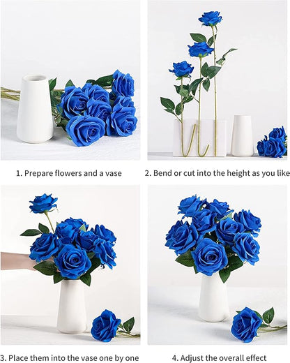 DuHouse 10pcs Silk Roses Artificial Flowers Fake Rose for Arrangement Wedding Party Home Decoration (Klein Blue)