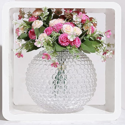 Magcolor Small Glass Round Vase for Weddings,Ribbed Crystal Glass Vase,Events, Decorating, Arrangements, Flowers, Office or Home Décor, Pack of 1 (6.9“ Tall 6.9“ Wide)
