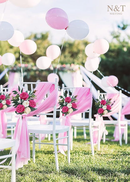 N&T NIETING Artificial Flowers, Hot Pink Artificial Roses, 50pcs Fake Flowers with Stem for DIY Wedding Bouquets Centerpieces Bridal Baby Shower Party Home Arrangement Decoration