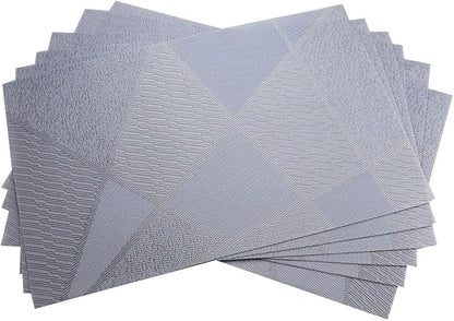 Gugrida Natural Placemats Woven Vinyl Insulation Washable Table Placemats Kitchen Dining Table Mat Place Mats PVC Set of 6, Natural Blue Wood Color