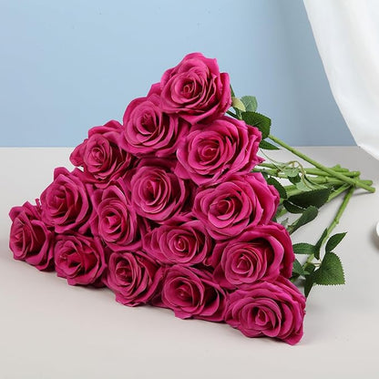 15pcs Fake Roses Artificial Silk Flowers Faux Rose Flower Long Stems Bouquet for Arrangement Wedding Centerpiece Party Home Kitchen Decor