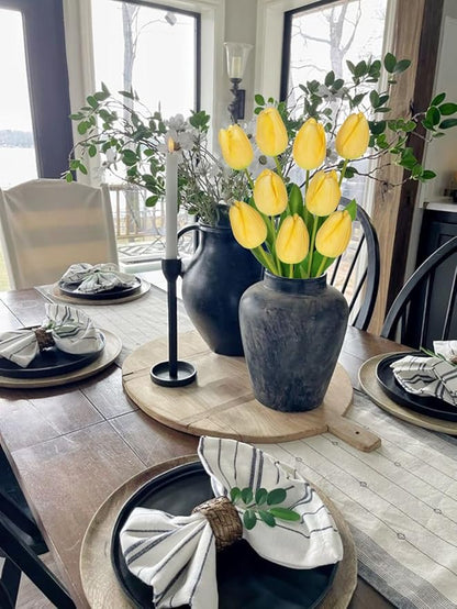 6PCS 23" Fake Tulip Flowers Artificial Yellow Tulips Long Stem Faux Flower, Silk Flower Décor for Floral Arrangement Home Farmhouse Wedding Decoration