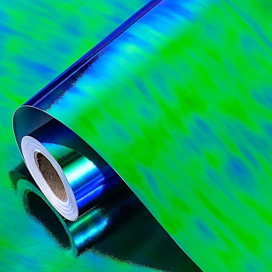 LeZakaa Holographic Wrapping Paper Roll - Bluish Green Design for Birthday, Christmas, Valentine's, Mother's Day, Holiday - 17 inches x 32.8 Feet (47.23 sq.ft.)