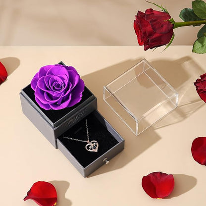 ADDWel Rose Gifts for Mom from Daughter and Son - Real Preserved Rose with Mothers Day Necklace, Meaningful You are My Sunshine Music Box for Women, I Love You Mom Gifts for Birthday or Mother's Day