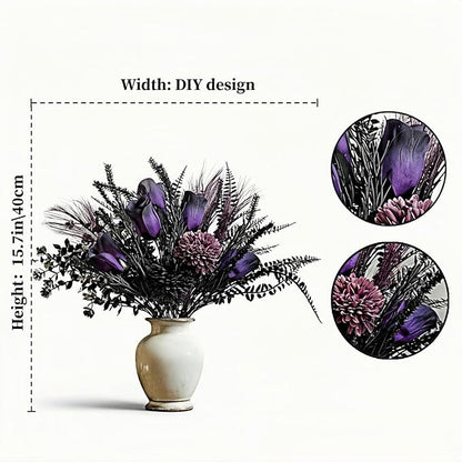 Vintage Purple Artificial Bouquet Roses, Dahlias, Ferns Arrangement Elegant Home Decor Floral Arrangement Artificial Flowers, Decorative Blooms Photography Props