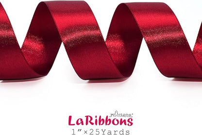 LaRibbons Burgundy Satin Ribbon 1 Inch 50 Yards Luxury Double Faced Red Silk Ribbon for Flower Bouquet Crafts Gift Wrapping Wedding Bow Christmas Decoration
