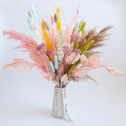 Pastel Dream Dried Flower Bouquet (No Vase) | 17'' Mini Floral Arrangement with Pink Pampas, Bunny Tail, Reed Grass & More Natural Dried Flowers – Home Wedding Decor Centerpiece