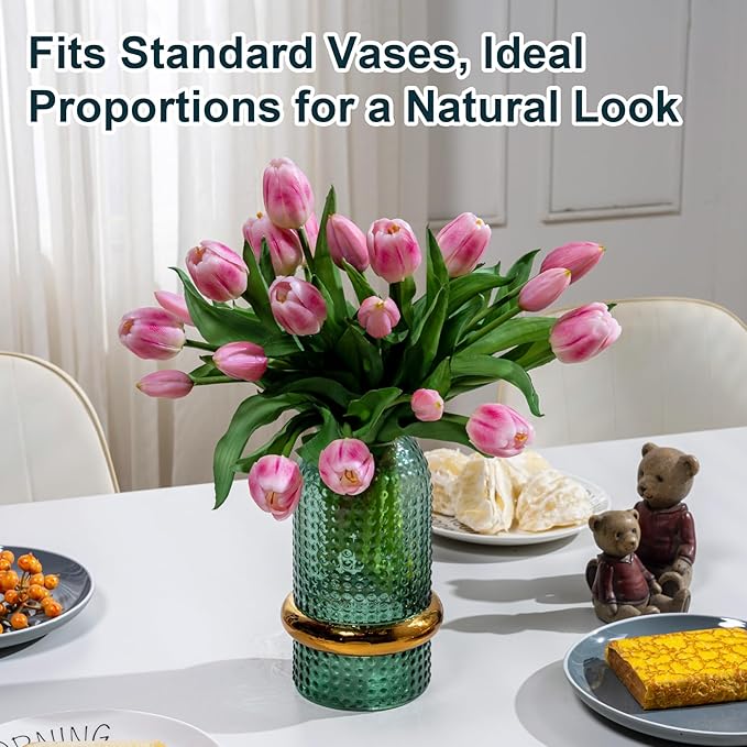 20PCS Fake Tulips Artificial Tulip Silk Flowers Fake PU Bouquet Artificial Flowers Faux Flowers with Gift Box Soft Faux Tulips Bouquets Arrangements for Party Wedding Home
