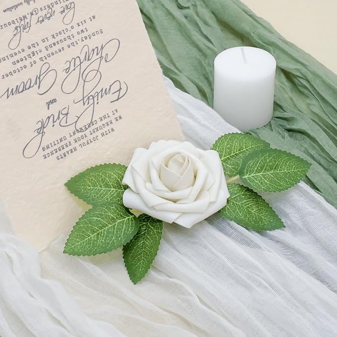 Artificial Flowers, 50pcs Artificial Rose for DIY Bouquets Arrangement, Sand White Rose Flowers Foam Fake with Stems for Wedding Shower Party Floral Arrangements Home Decorations
