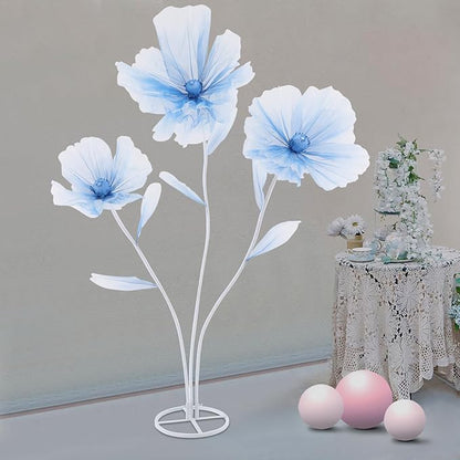 Giant Flowers for Decoration, Wedding Reception Essential, Large Artificial Silk Flower Set, 3-Head Giant Fake Flowers with Standing Stems and Base, 5.6ft Tall for Wedding & Home Decor (Blue)