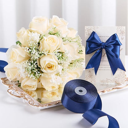 1-1/2 Inches 100 Yards Dark Blue Satin Ribbon, Solid Fabric Ribbon Roll for Flower Bouquets, Gift Wrapping, Wedding, Handmade Crafts