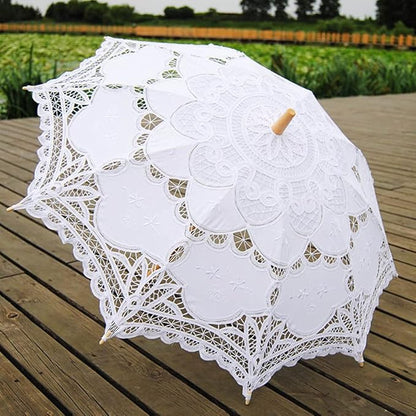 Lace Parasol Umbrella Vintage Wedding Bridal Lace Umbrella for Decoration Photo Tea Party 32 Inch Adult Size