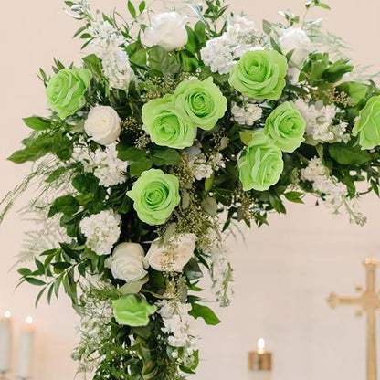 Felice Arts 12 Pack Light Green Artificial Flowers with Stems Silk Roses Fake Flowers Bouquet for Wedding Centerpiece Table Vase Home Kitchen Party DIY Decor