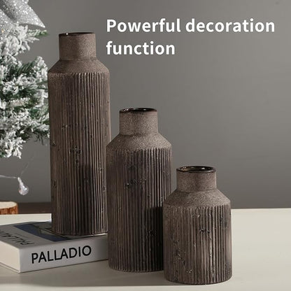 Farmhouse Vase for Home Decor, Ceramic vase Set of 3. Vintage Flower Vase Suitable for Home Decor, Living Room, Shelf Decor, Dining Table Decor.