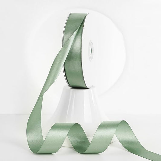 MEEDEE Sage Green Ribbon 1 Inch Sage Green Satin Ribbon Lux Double Faced Satin Ribbons by 50 Yards Polyester Green Wrapping Ribbons for Crafts, Weddings, Flower Bouquet, Holiday Decorating
