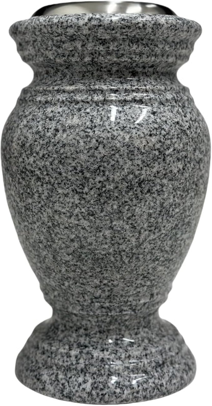 Memorial Cemetery Flower Vase - Real Granite (Grey Granite), with Stainless Steel Inner, Grave Marker, Decorations for Gravesite, Headstone Flowers Holder, Garden Lawn & Yard (5.5x5.5x9)