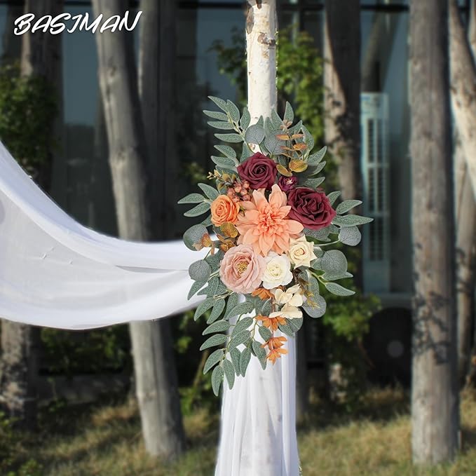 Arch Flowers with Drapes Kit (Pack of 3) for Wedding Ceremony Arbor and Reception Backdrop Decoration Wedding Welcome Signs Floral Birthday Party Decoration