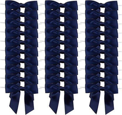 7Rainbows 30pcs Boutique 2.5" Navy Blue Satin Ribbon Twist Tie Bows for Tying Up Packages Gift Wrapping
