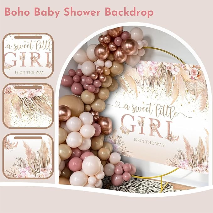 Mocsicka Boho Hello Baby Backdrop Boho Chic Pink Flowers Baby Shower Background A Sweet Little Girl is on The Way Party Cake Table Decorations Photo Booth (7x5ft)