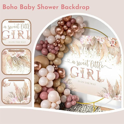 Mocsicka Boho Hello Baby Backdrop Boho Chic Pink Flowers Baby Shower Background A Sweet Little Girl is on The Way Party Cake Table Decorations Photo Booth (7x5ft)