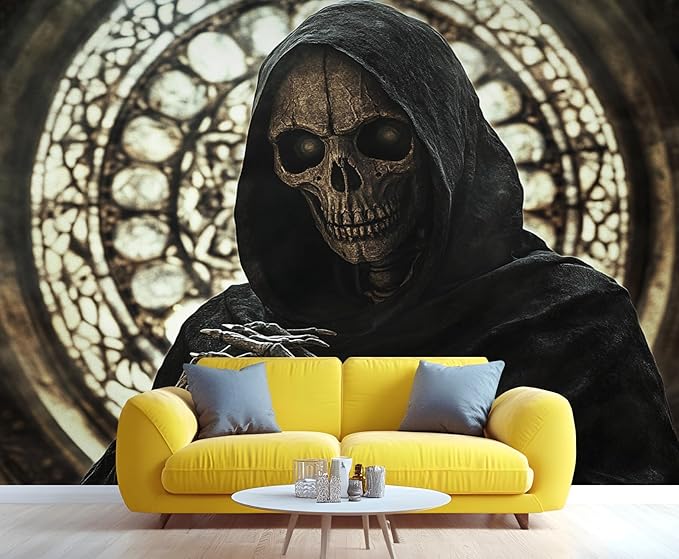 Gothic Skeleton Wall Mural, Dark Fantasy Skull 3D Wall Murals, Medieval Gothic Wallpaper Mural, for Living Room Bedroom Large Wallpaper Indoor Decor 118" W x 82.6 "H