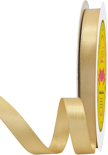 Double Face Gold Satin Ribbon 1/2 inch X 50 Yards Polyester Gold Ribbon for Gift Wrapping Very Suitable for Weddings Party Hair Bow Invitation Decorations and More