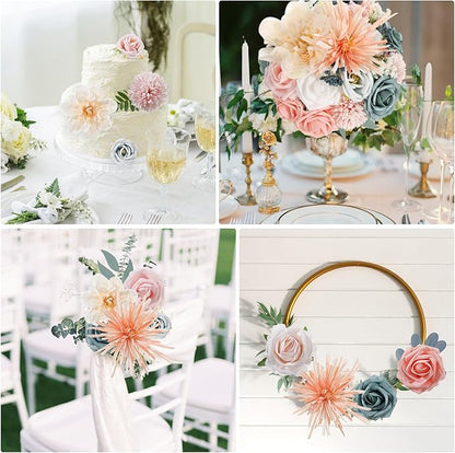 Artificial Flowers Combo Box Dusty Blue Pink Artificial Flowers for DIY Tables Centerpieces Baby Shower Bridal Shower Wedding Bouquet Party Decor