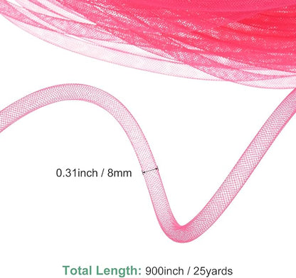 Mesh Tube Ribbon 25 Yards, 8mm Elastic Fabric Ribbons Mesh Tubing for Crafts/Gift Wrapping/Flower Bouquets/Wedding/Birthday/Holiday/Wreaths Christmas/Decoration[Peach]