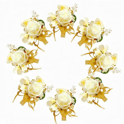 Champagne Rose Boutonniere for Men 8 Pcs-Groomsmen and Groom Boutonniere for Wedding, Prom and Anniversary,Formal Dinner Party & Ring Bearer Accessories(B)
