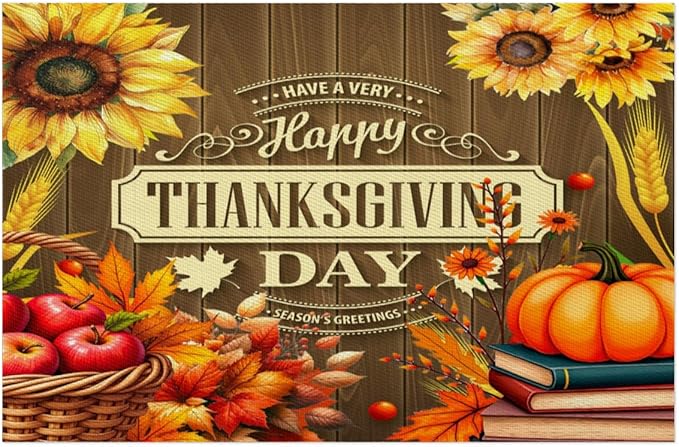 Thanksgiving Holiday Pumpkins Fall Placemats Set of 6 PVC Vinyl Non Slip Table Mats Heat Resistant Place Mats Washable Wipeable Dining Table Mat for Kitchen Decor Party Indoor Outdoor Decorative Gift
