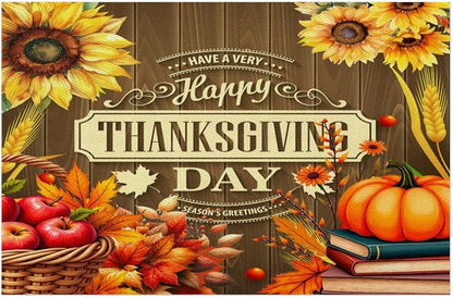 Thanksgiving Holiday Pumpkins Fall Placemats Set of 4 PVC Vinyl Non Slip Table Mats Heat Resistant Place Mats Washable Wipeable Dining Table Mat for Kitchen Decor Party Indoor Outdoor Decorative Gift
