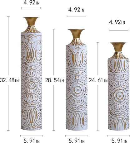 Floor Vases, Tall Home Decor Metal Vase Set of 3 Large Glazed Decorative Vases for Wedding Decor, Elegant Modern Flower Holder for Living Room, Entryway, Hallway, Dining Room