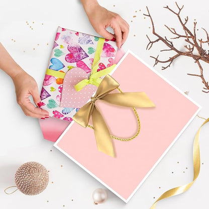 JMANNI Gift Bag, Medium Gift Bags with Tissue Paper, 2Pcs Gift Bags Medium Size with Handle and Bow Ribbon for Any Birthday,Weddings, Mothers Day & Special Occasion 11''x7.87''x4''(Pink-White)