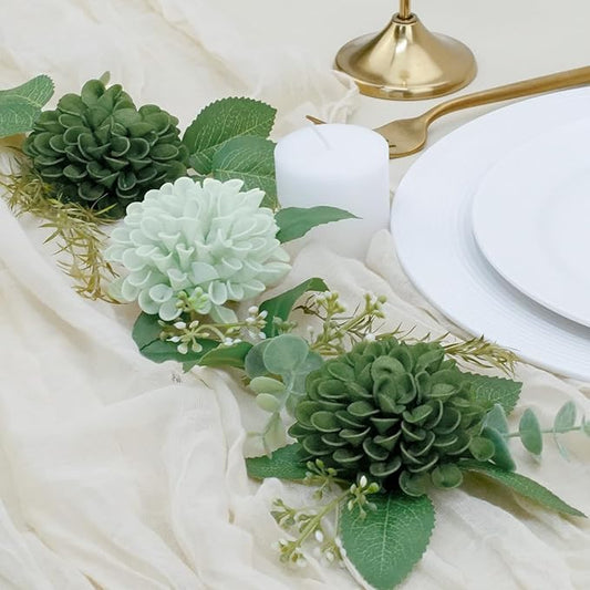 Artificial Flowers, 25pcs Realistic Artificial Rose for DIY Wedding Bouquets Centerpieces Arrangements, Sage Green and White Dahlia Flowers with Stem for Birthday Party