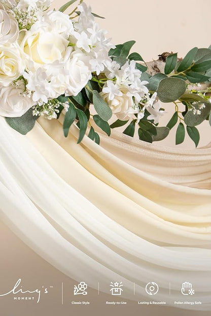 Ling's Moment Wedding Arch Draping Fabric 3 Panels 20Ft Beige Chiffon Fabric,Sheer Hanging Drapes Arrangement for Wedding Ceremony Backdrop Outdoors Party Swag Home Decor (Cream & Nude & Ivory)