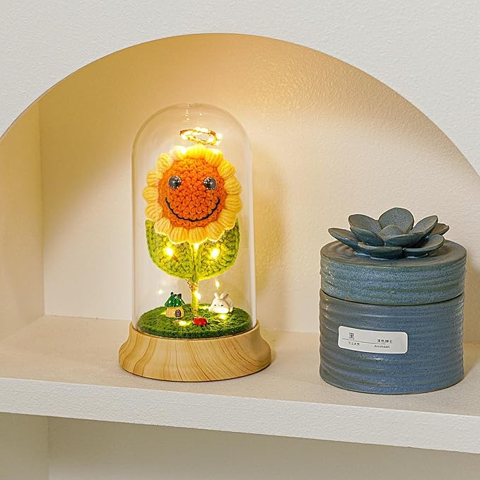 Levvohd Sunflower Gifts for Women, Sun Flower Birthday Gifts for Grandma, in Plastic Dome Sunflower, for Her Mom Mothers Day, Anniversary Christmas Valentine Gifts (C- White Rabbit)