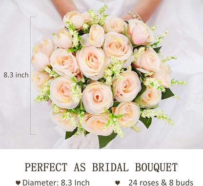 8.3 inch Wedding Bouquets for Bride Bridesmaid Bridal Bouquet Artificial Rose Tossing Bouquet for Wedding Ceremony Party Church (Champagne)