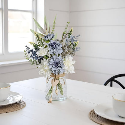 LADADA Artificial Flowers in Glass Vases, Silk Dahlia in Vases, Offices, Farmhouses, Bathrooms, Dining Tables, Coffee Tables, Decorative Artificial Flowers