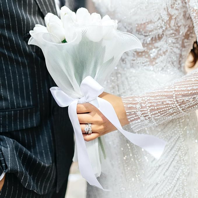 100 Yards White Satin Ribbon Polyester Ribbon for Gift Wrapping Very Suitable for Weddings Party Hair Bow Invitation Decorations and More（1-1/2 inch X 50Yards X 2 Roll）