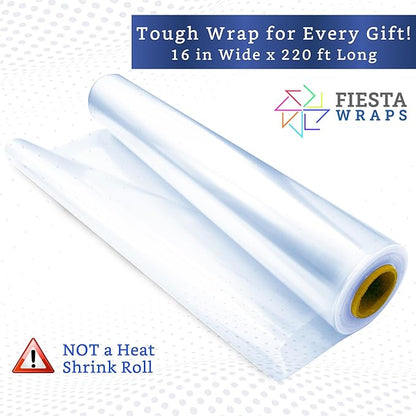 FIESTA WRAPS Clear Cellophane Wrap Roll (16 in x 220 ft) - Cellophane Roll - Clear Wrapping Paper to Wrap Gift Baskets - Gift Basket Wrapping Supplies - Papel Celofan