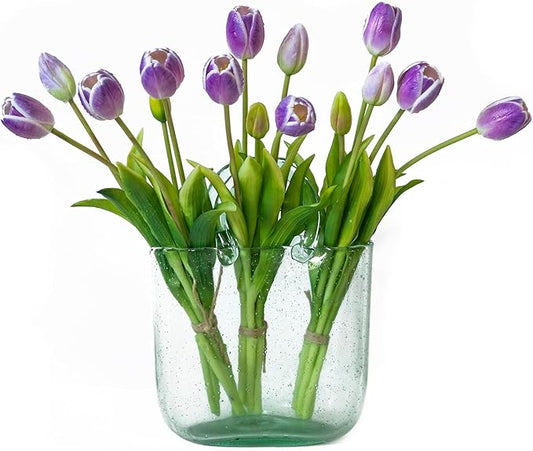 15pcs Artificial Tulips Flowers, Real Touch Latex Bouquet, Fake Tulips for Office Wedding Party Home Kitchen Garden Decoration-B Amethyst