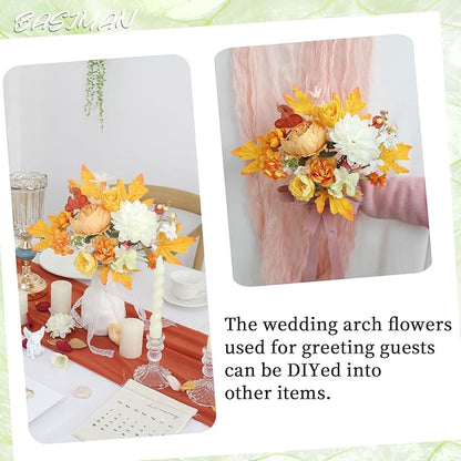 2pcs Wedding Arch Flowers,Wedding Welcome Sign,centerpieces for Tables,Reception Backdrop Table Decorations Welcome Sign (Dark Orange)