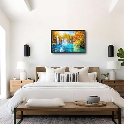 Extra Large Waterfall Lake Framed Wall Art for Living Room,Oversized Fall Autumn Tree Landscape Pictures Wall Decor,Nature Canvas Print Painting Modern Artwork Bedroom Office Bathroom 36L x 24W